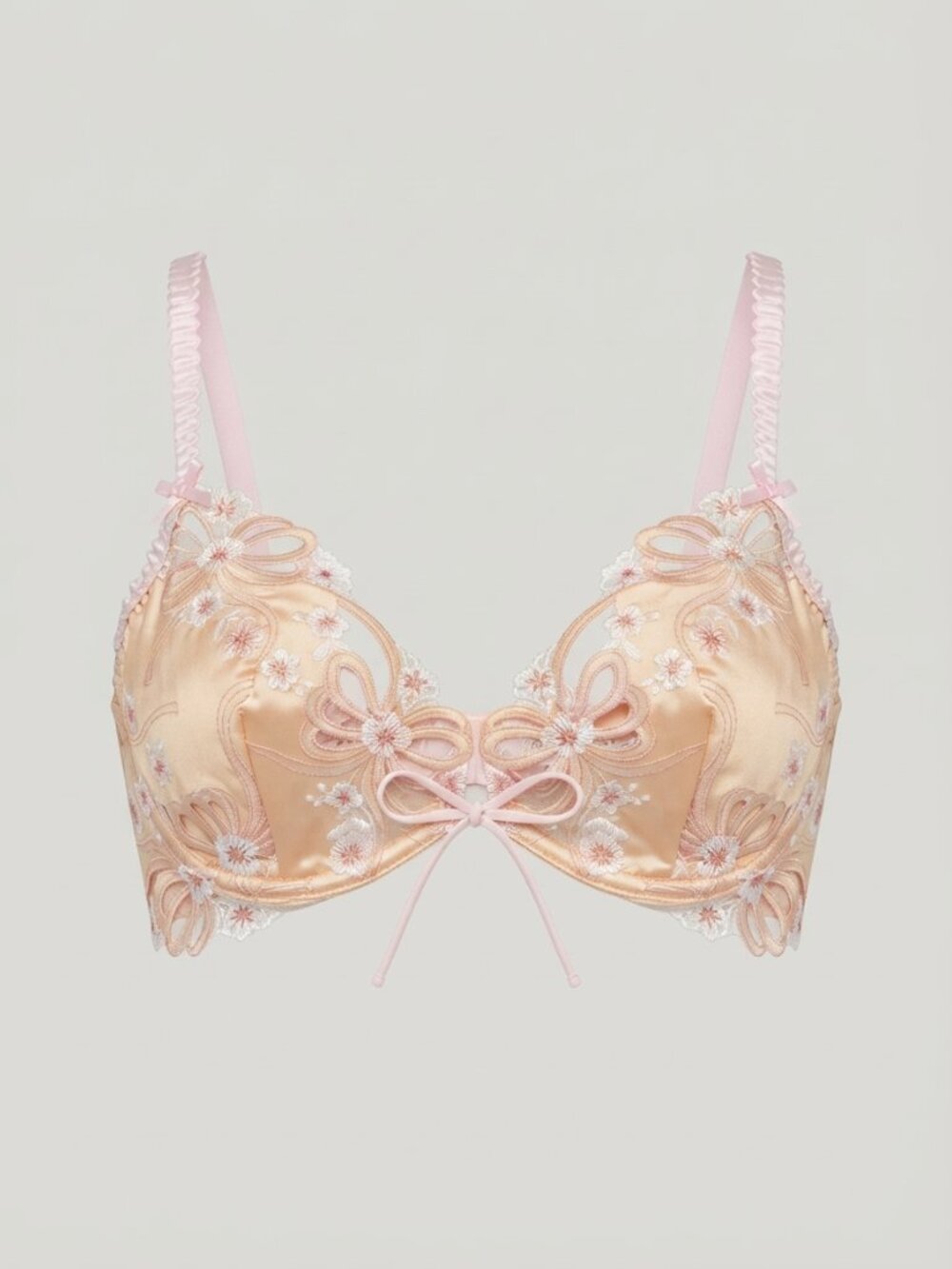 New! For Love & Lemons Cream Pink Flyaway Bow Underwire Bra 34D 34297